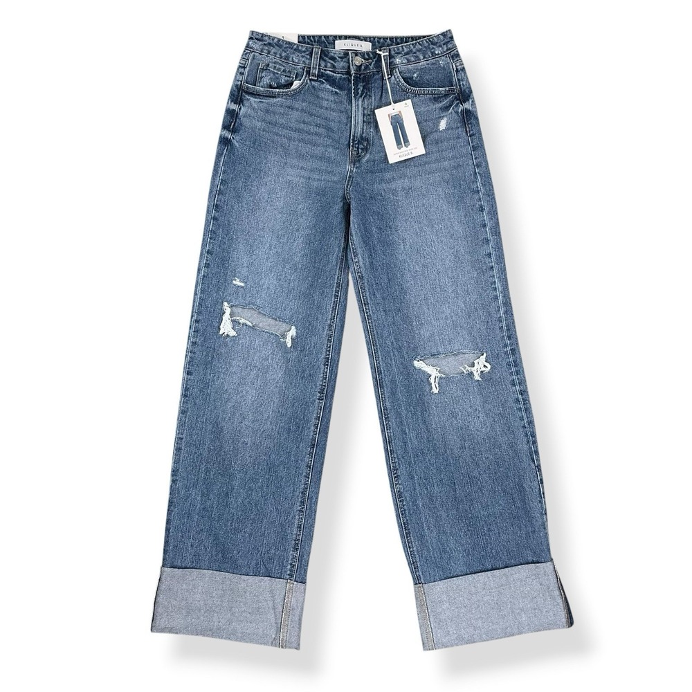 Klique B Jeans Womens Size 9 (30x32) Blue Super High Rise Wide Leg Cuffed NWT